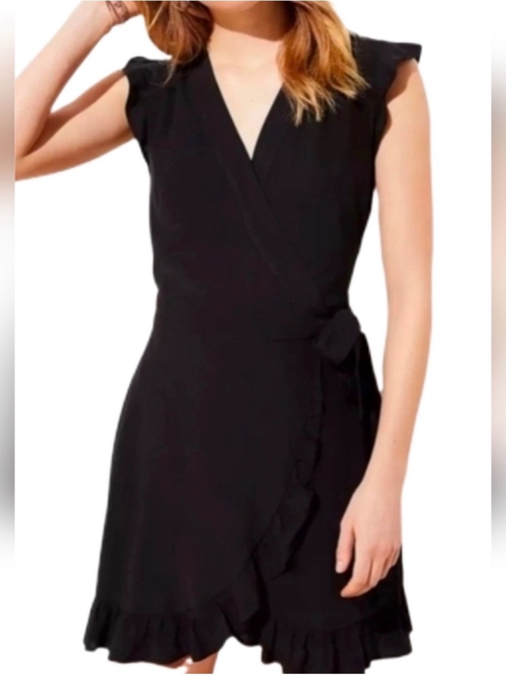 LOFT Black Ruffle Wrap Mini Dress